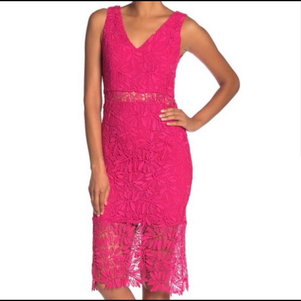 NWT Nordstrom NSR Hot Pink Lace Midi Dress - M